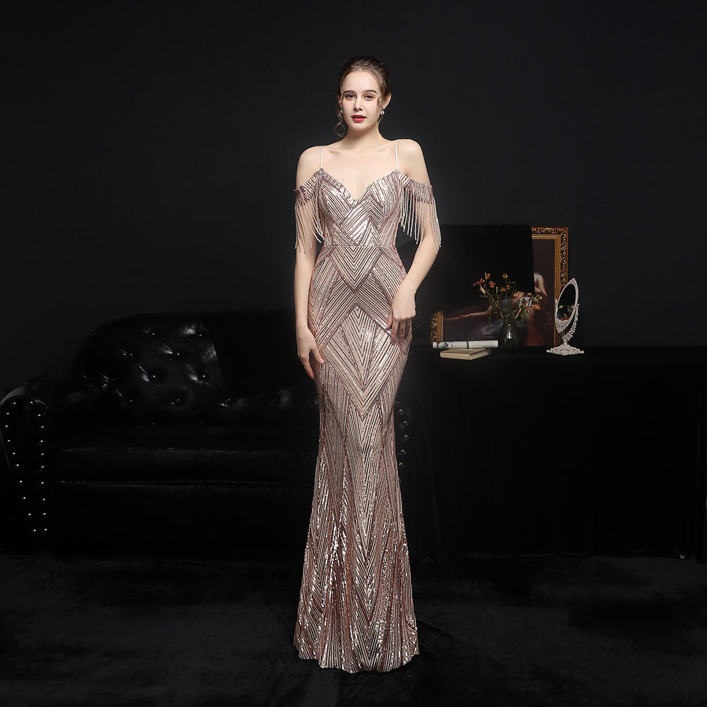 Sequined Fishtail Formal Dress Performance Banquet Car Model Etiquette Evening Dress Formal Gown