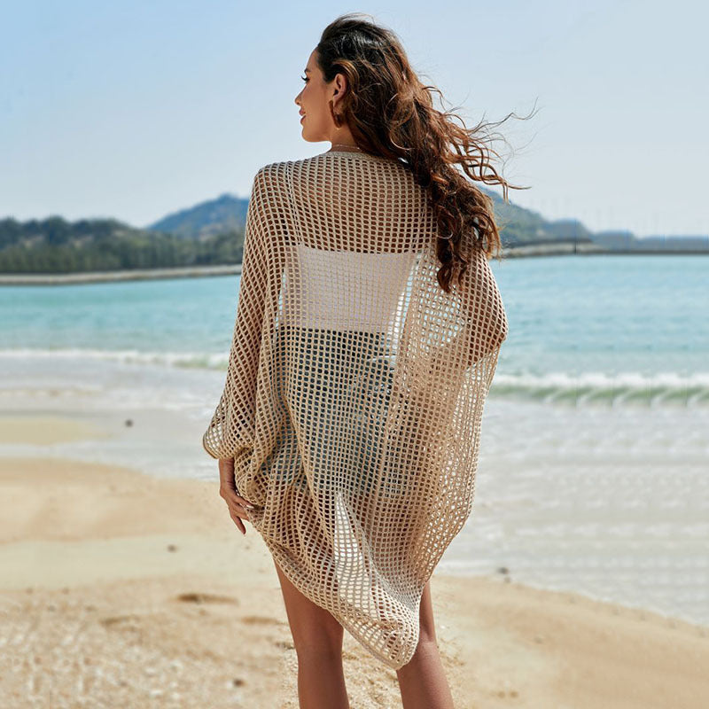 Knitted Beach Cover up Seaside Sexy Cutout Vacation Sun Protection Shawl Bikini Cover