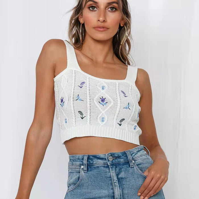 Embroidery Embroidered Knitted Camisole Short Top Women