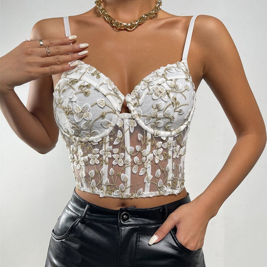 Embroidery Floral Waist Sexy Mesh See through Small Vest Female Boning Corset Boning Corset Corset