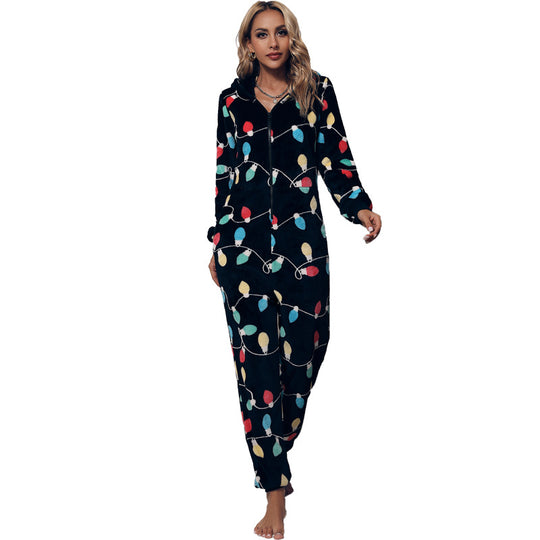 Women Autumn Clothing round Neck Home Casual Comfortable Can Be Worn outside Thermal Flannel Christmas Jumpsuit