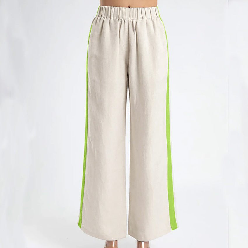 Cotton Linen Mixed Yarn Khaki Suit Drop Shoulder Sleeve Vest Pants Summer Women  Clothing