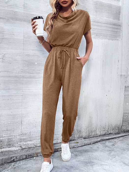 Women Clothing Casual Short-Sleeved Wide Leg Jumpsuit