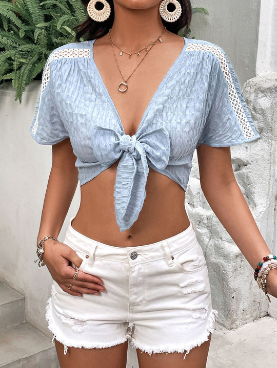 Women Sexy Lacing Cropped Outfit V neck Short Top