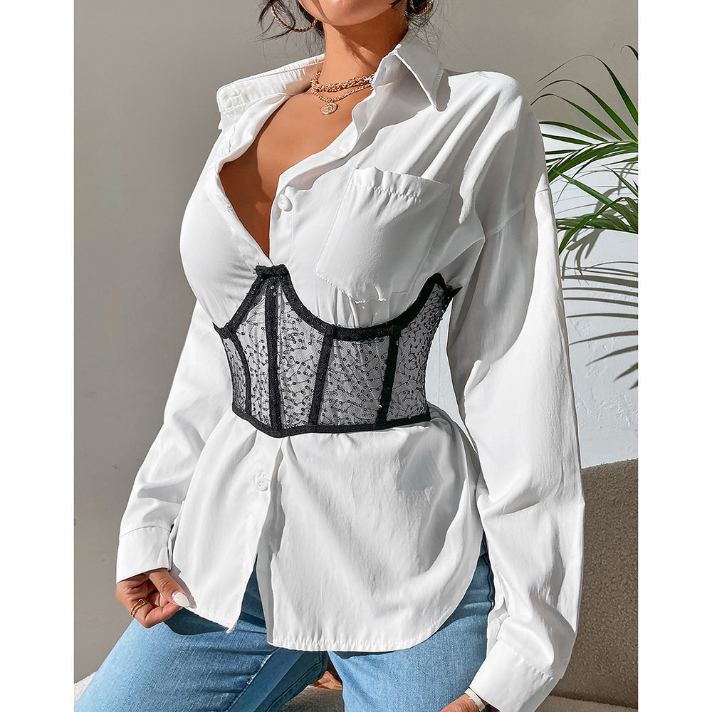 Fashionable Outerwear Street Vest Sequin Girdle Steel Ring Boning Corset Lace Up Slim Fit Girdle Women