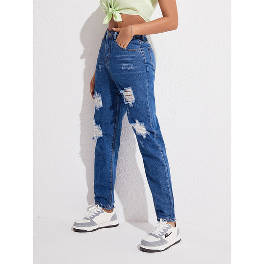Loose Jeans Casual Street Ripped Jeans Straight-Leg Pants