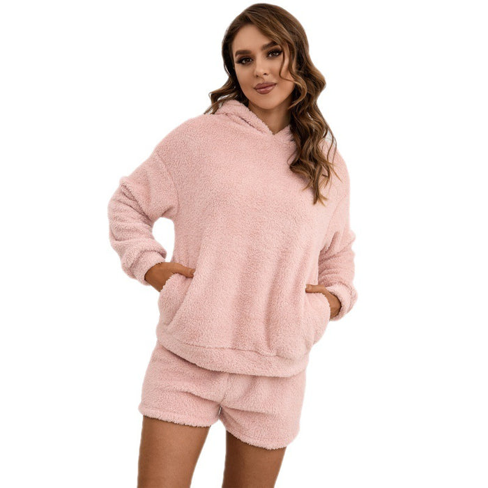 Plush Hooded Sweater Set Casual Homewear Double-Sided Plush Two-Piece Set Women