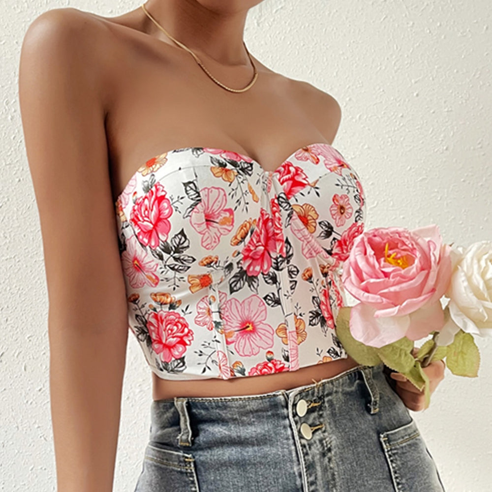 Women  Clothing Spring Summer Sexy Wrapped Chest Slim Fit Pure Floral with Chest Pad Boning Corset Bra