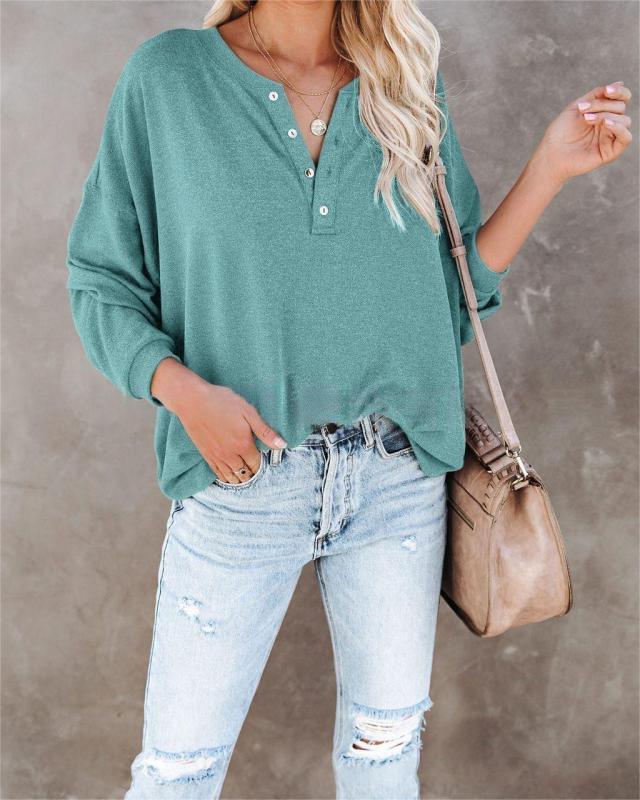 Women's Button V Neck Long Sleeve Knitted Top