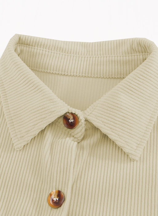 Pocketed Button Ribbed Textured Shirt