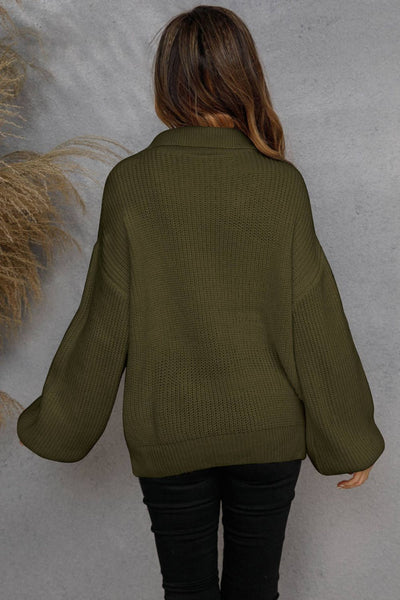 Half-Zip Lantern Sleeve Sweater