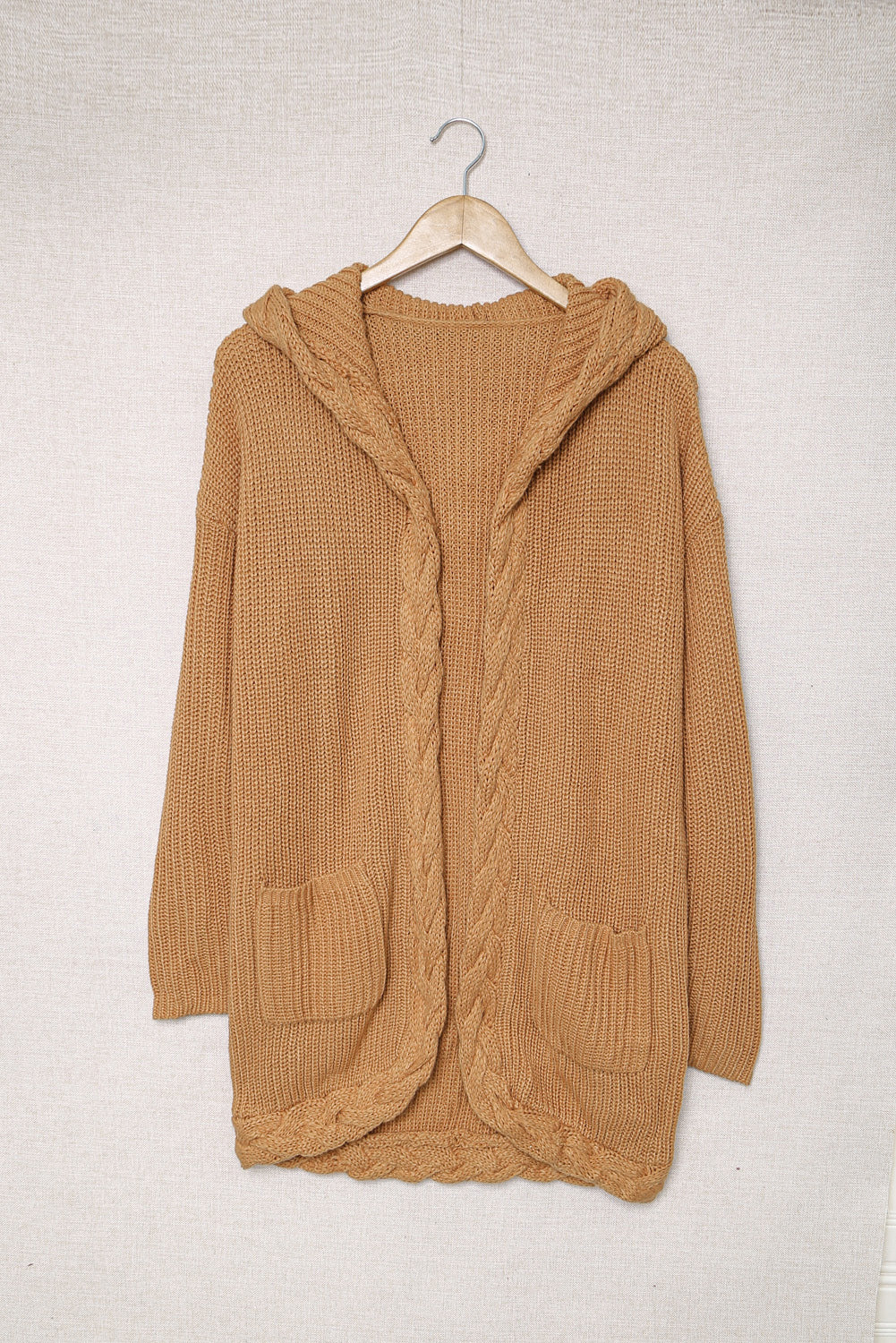 Cable-Knit Open Front Hooded Cardigan