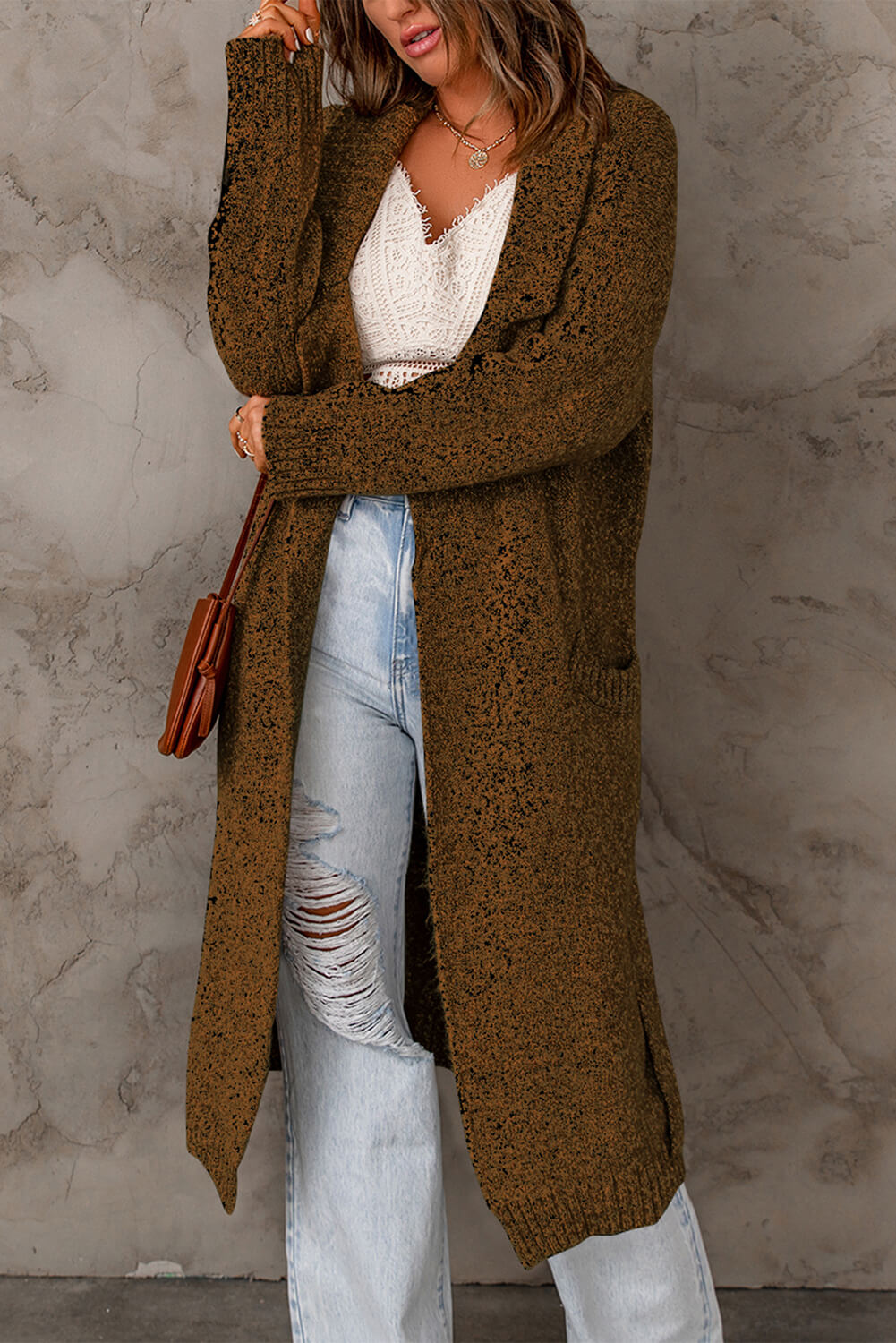 Ribbed Trim Belted Duster Sweater Cardigan