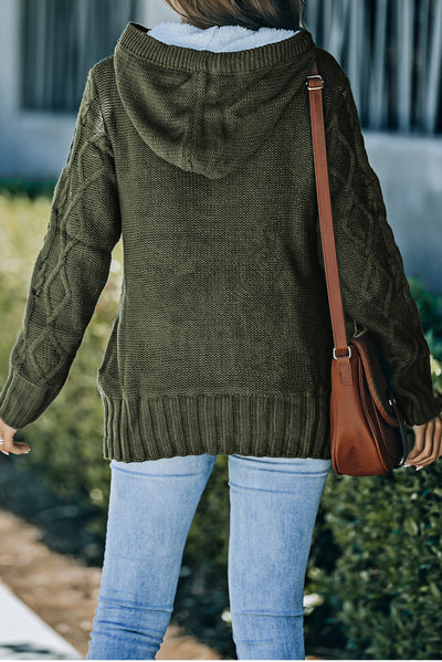 Fleece Lined Cable-Knit Toggle Hooded Cardigan