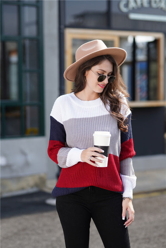 Striped Crewneck Long Sleeve Pullover Sweater