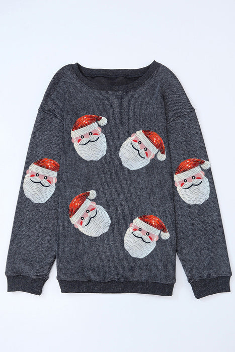 Navy Blue Christmas Santa Round Neck Graphic Sweatshirts