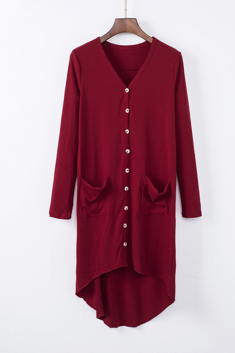 V-Neck High-Low Cardigan with Pockets