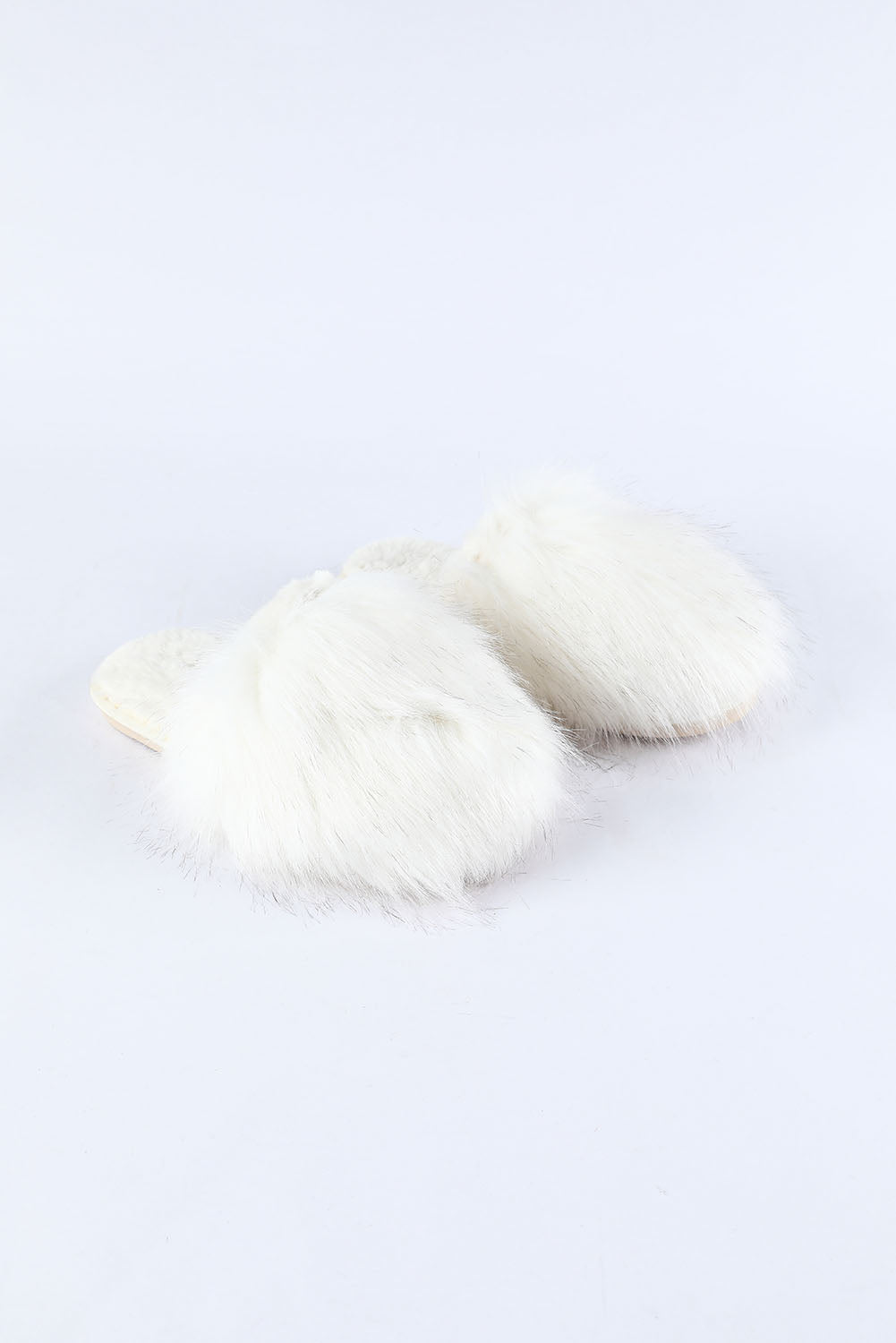White Fuzzy Round Toe Home Slippers