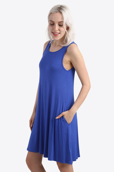 Cutout Scoop Neck Sleeveless Dress with Pockets