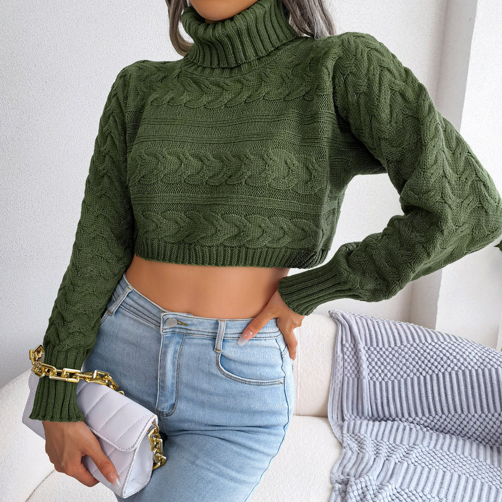 Cable-Knit Turtleneck Cropped Sweater