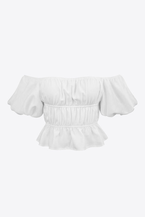 Square Neck Balloon Sleeve Cropped Blouse