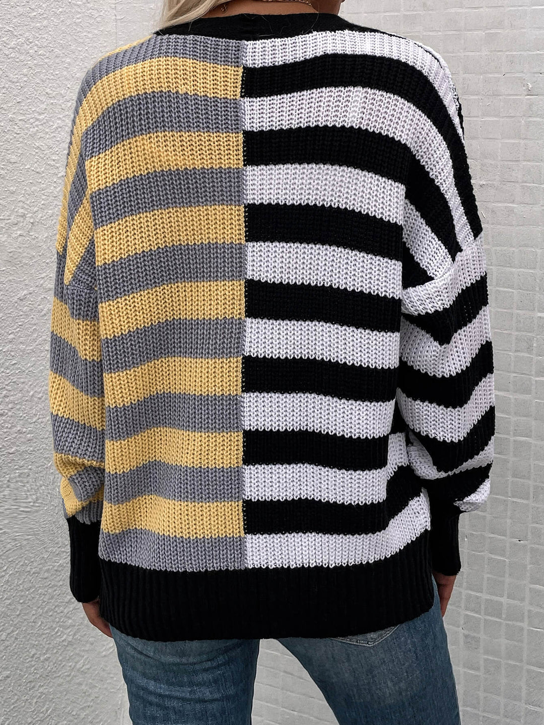 Striped Color Block Button Down Cardigan