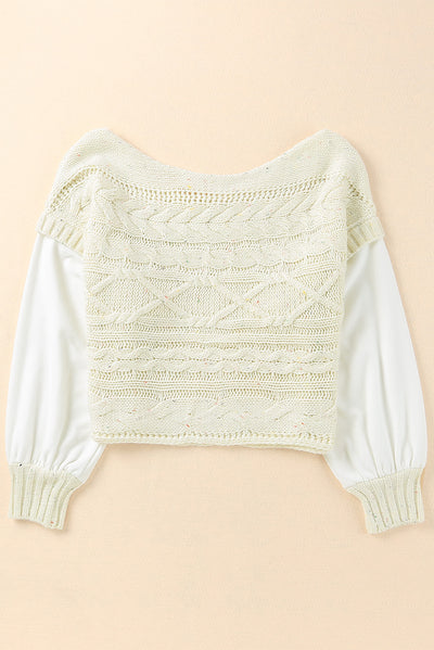 Faux Layered Cable-Knit Lantern Sleeve Sweater