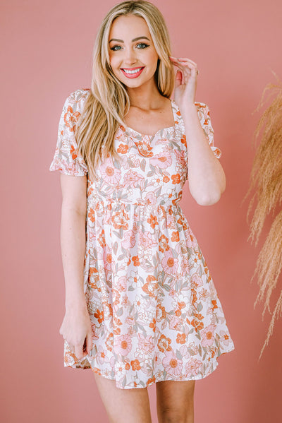 Floral Tie-Back Puff Sleeve Dress