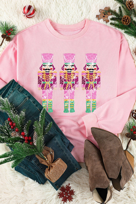 Pink Christmas Nutcrackers Graphic Crewneck Sweatshirt