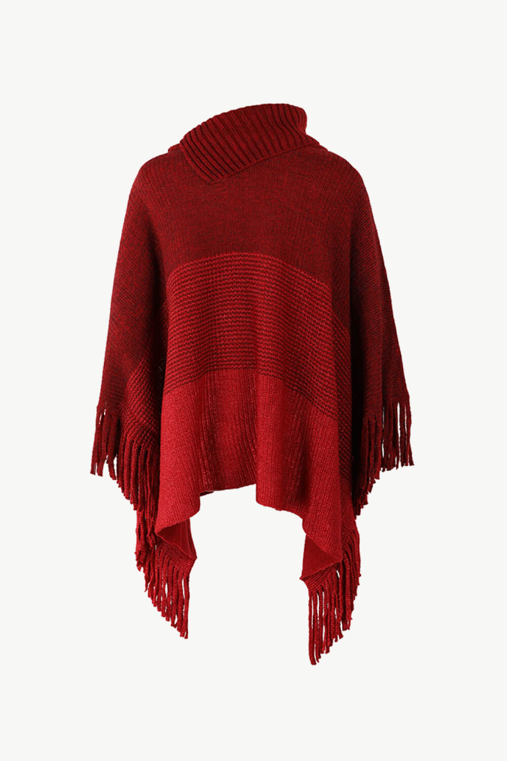 Color Block Button Detail Fringed Tunic Poncho
