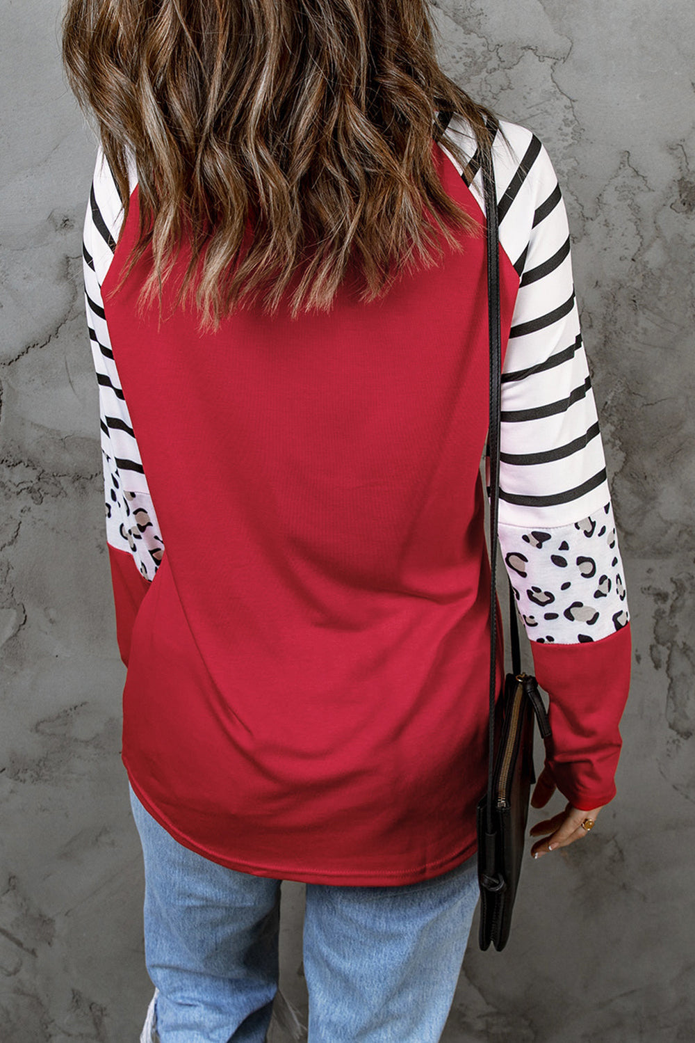 Red Leopard Christmas Tree Striped Color Block Graphic Top