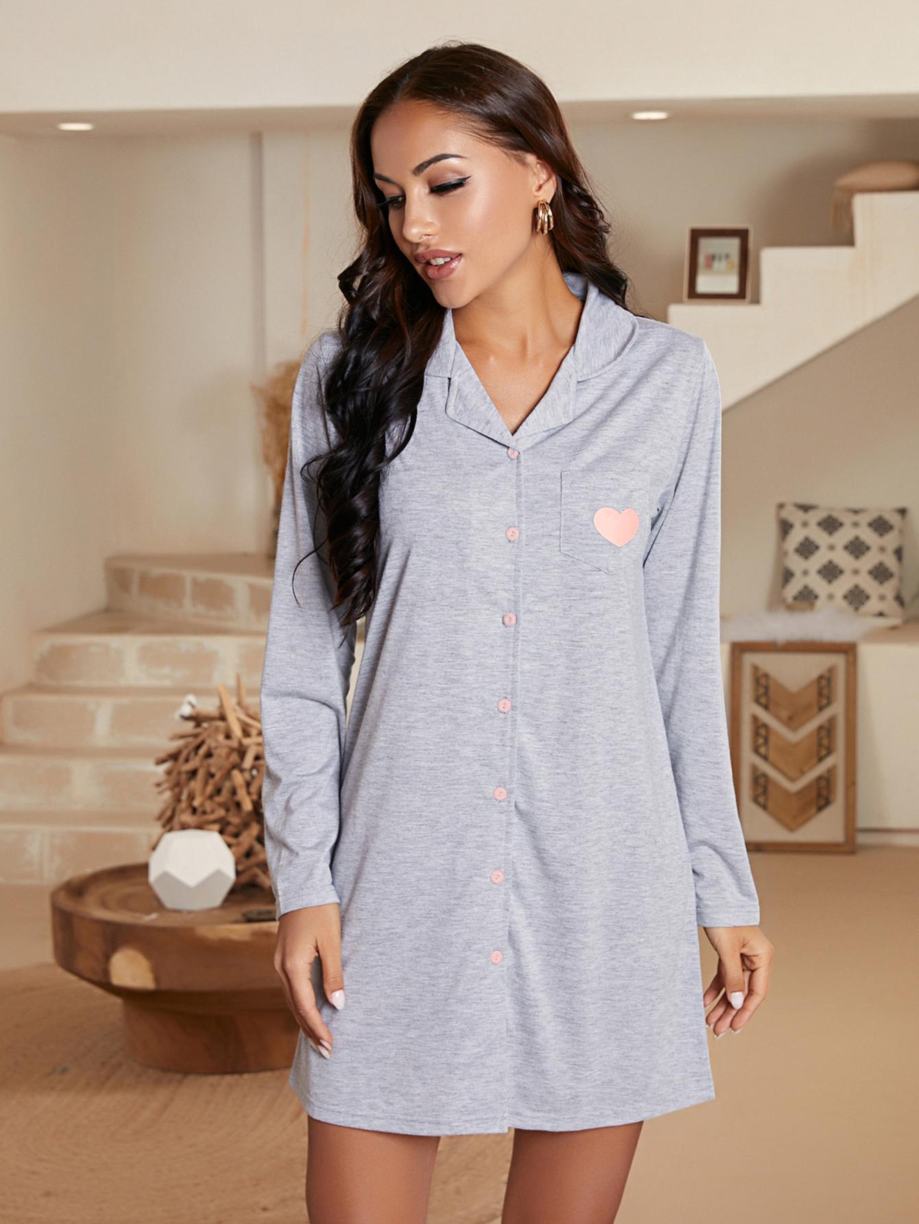 Heart Graphic Button Down Lounge Dress
