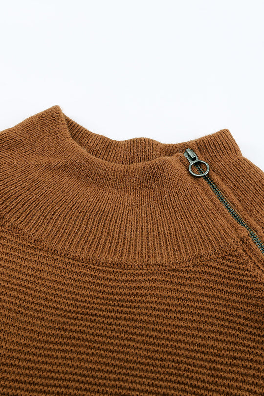 Zip Detail Raglan Sleeve Tunic Sweater