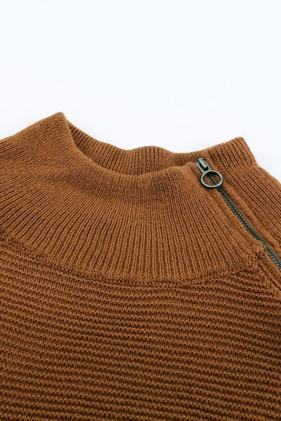 Zip Detail Raglan Sleeve Tunic Sweater