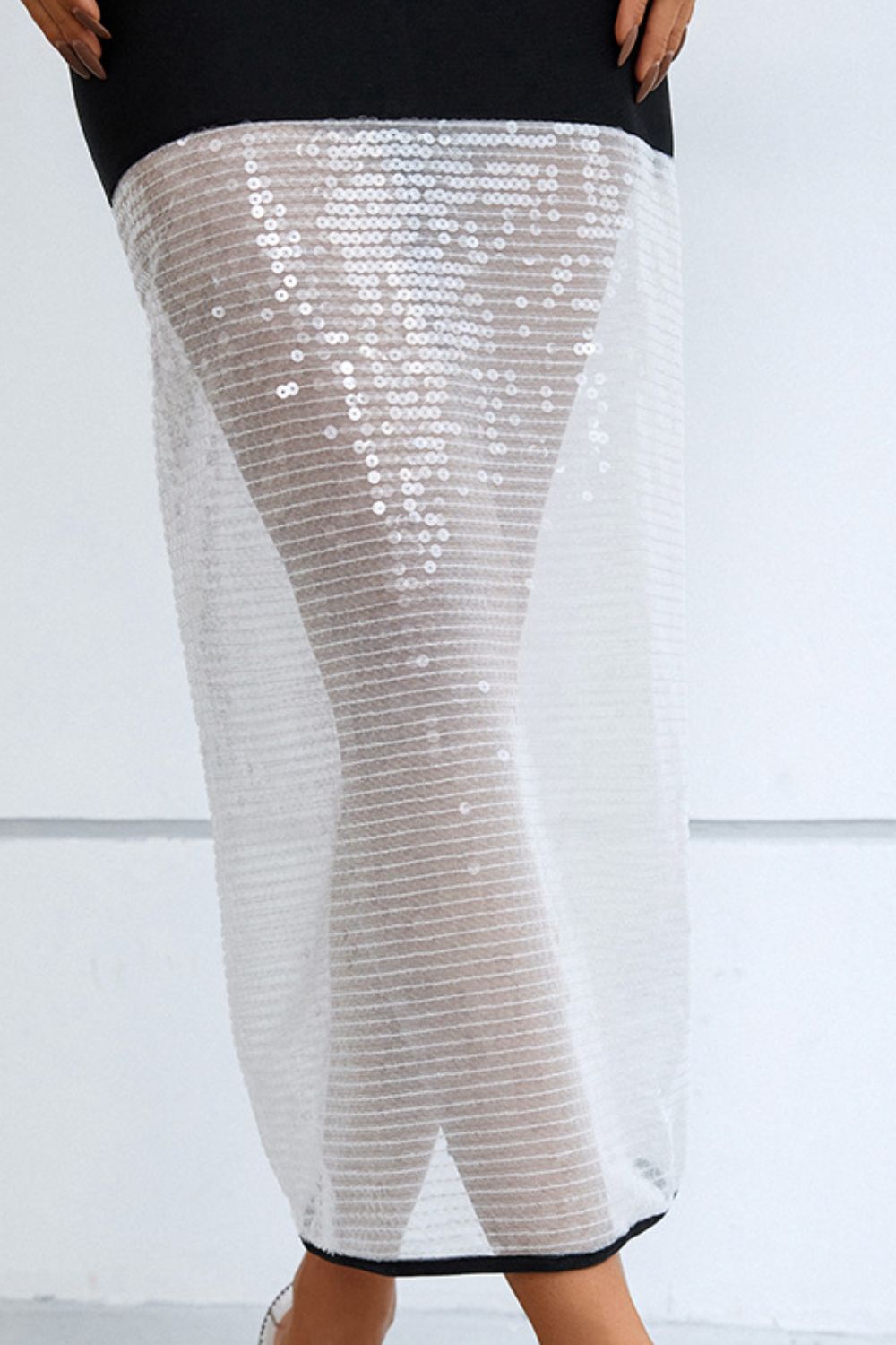 Contrast Sequin Spaghetti Strap Midi Bandage Dress
