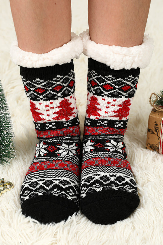Black Christmas Tree Pattern Thermal Socks