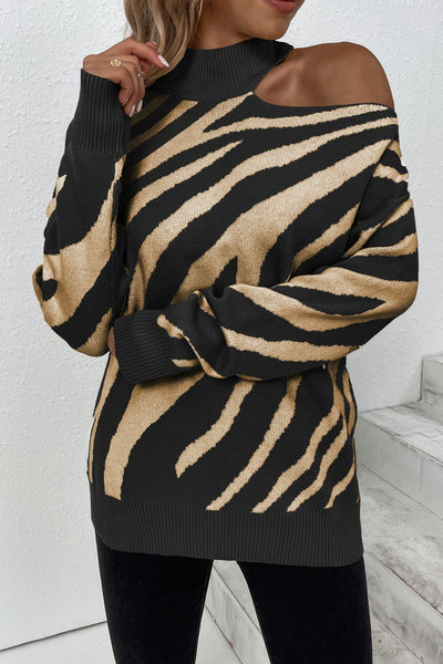 Animal Print Cold-Shoulder Sweater