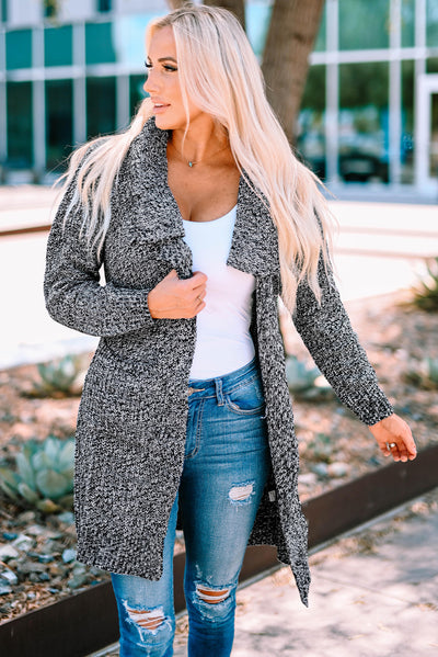 Heathered Open Front Longline Cardigan with Pockets