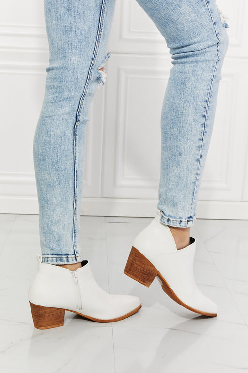 MMShoes Trust Yourself Embroidered Crossover Cowboy Bootie in White - BEAUTY COSMOTICS SHOP