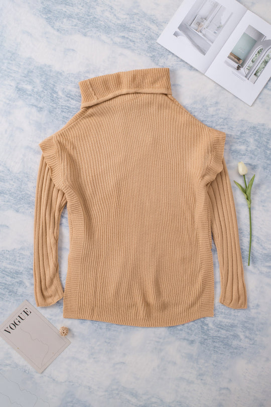 Drawstring Cowl Neck Side Slit Tunic Sweater