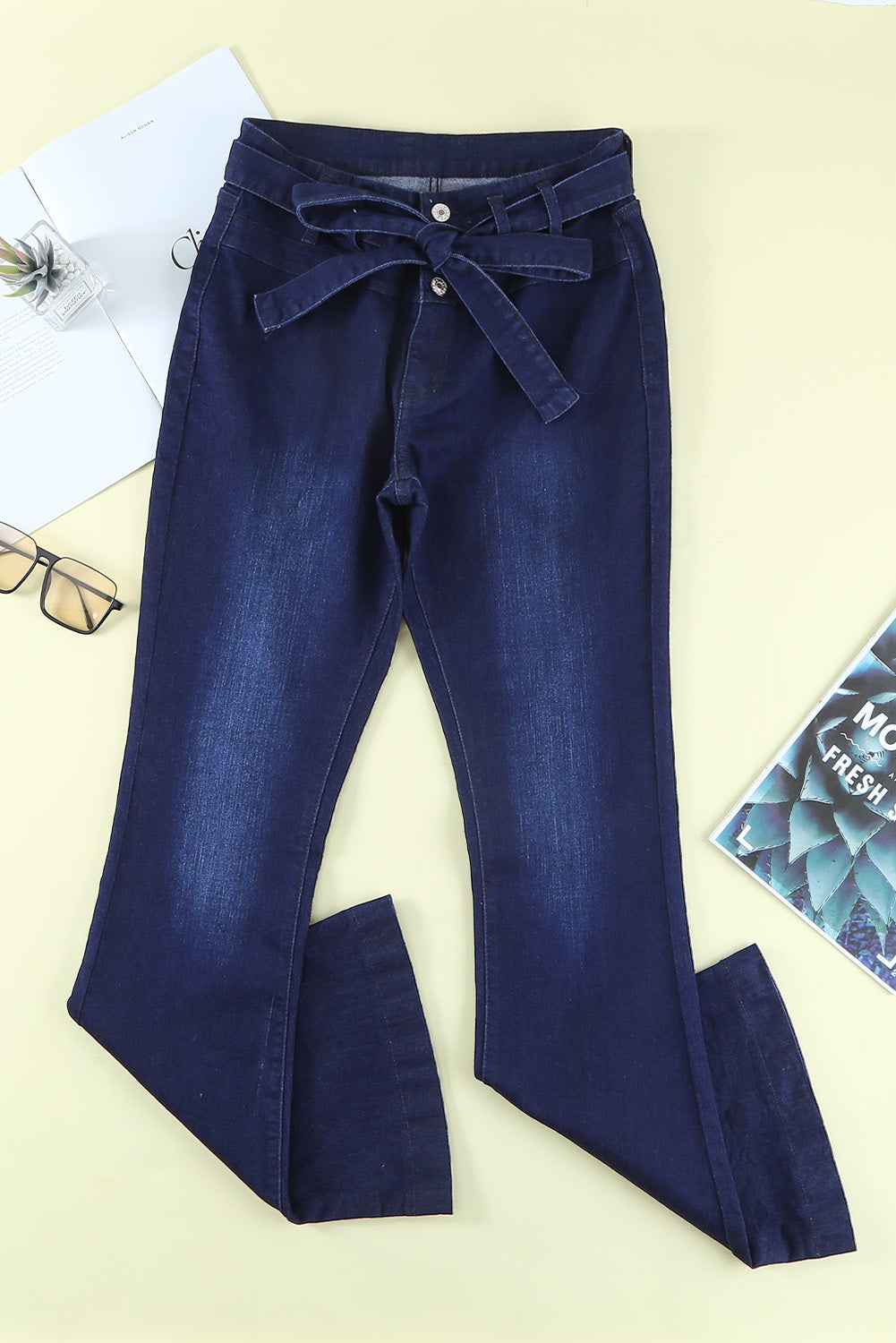 Belted Bell Bottom Jeans