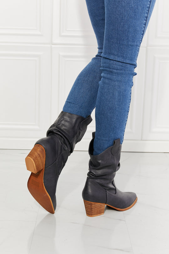 MMShoes Better in Texas Scrunch Cowboy Boots in Navy - BEAUTY COSMOTICS SHOP