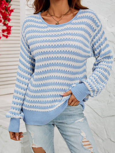 Striped Dropped Shoulder Tie-Back Sweater