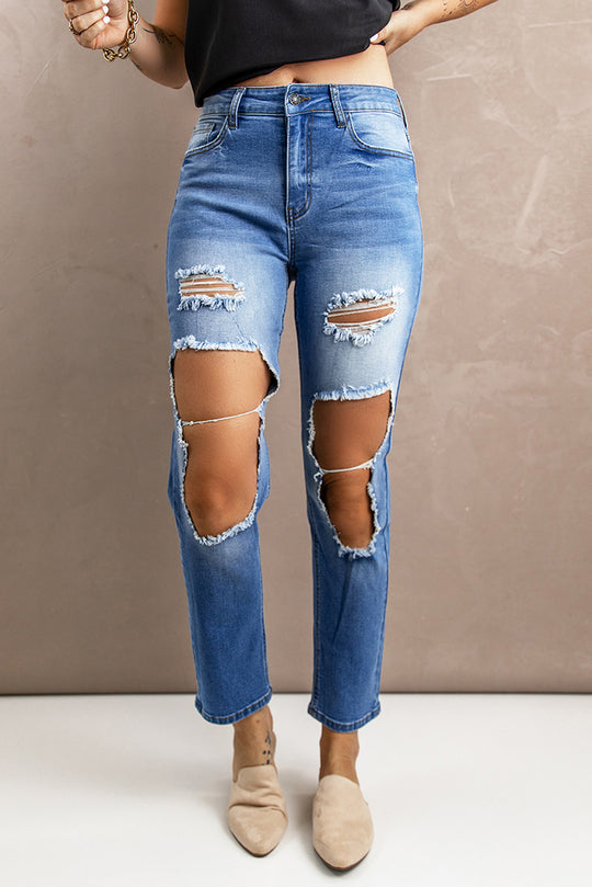 Distressed Acid Wash Jeans with Pockets