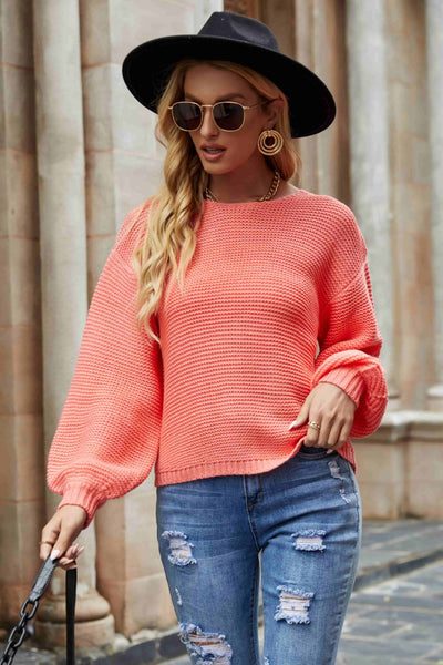 Dropped Shoulder Balloon Sleeve Knit Pullover