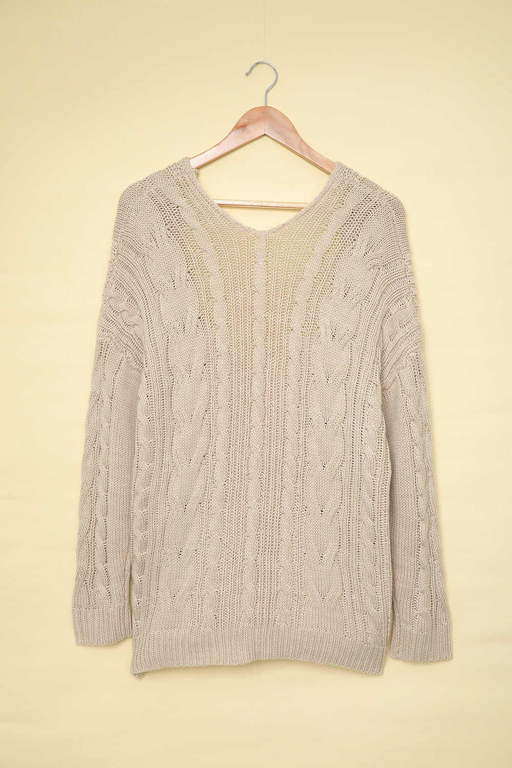 Cable-Knit Drop Shoulder Open Front Pocketed Cardigan