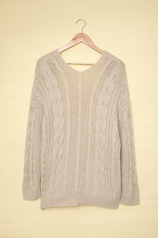 Cable-Knit Drop Shoulder Open Front Pocketed Cardigan