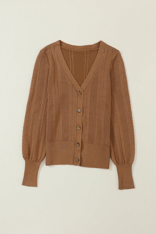 Cypress Casual V Neck Buttoned Up Textured Cardigan