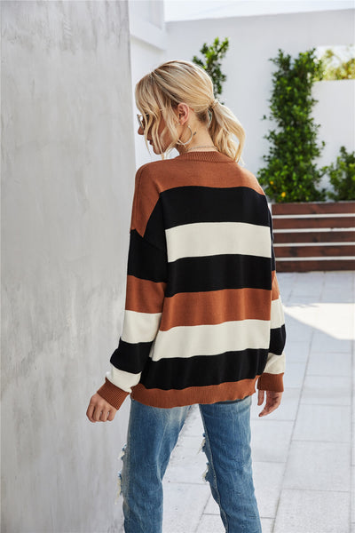 Striped Round Neck Tunic Sweater