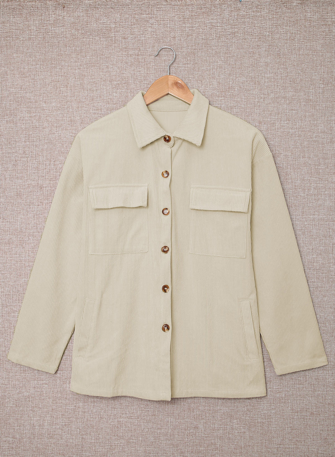 Pocketed Button Ribbed Textured Shirt